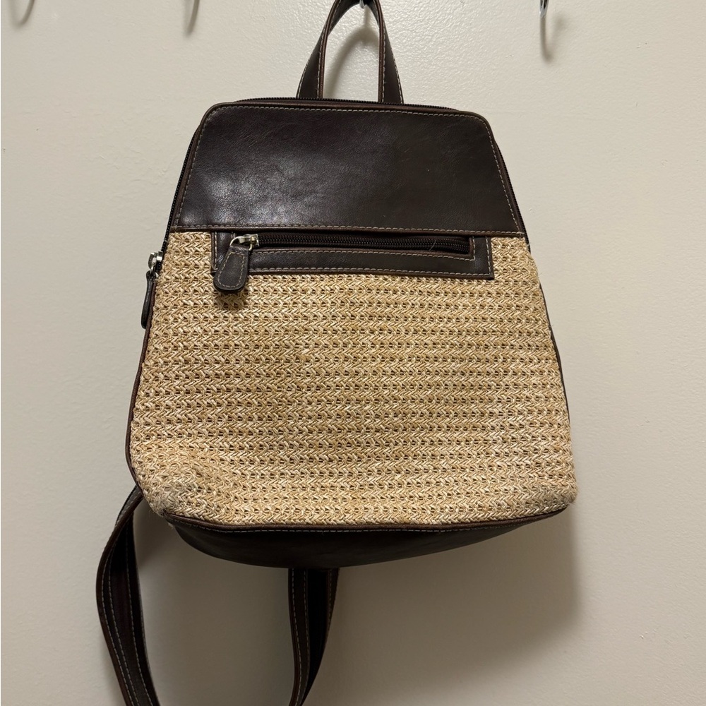 Vintage crazy horse by Liz Claiborne woven leather backpack/ covert sling bag